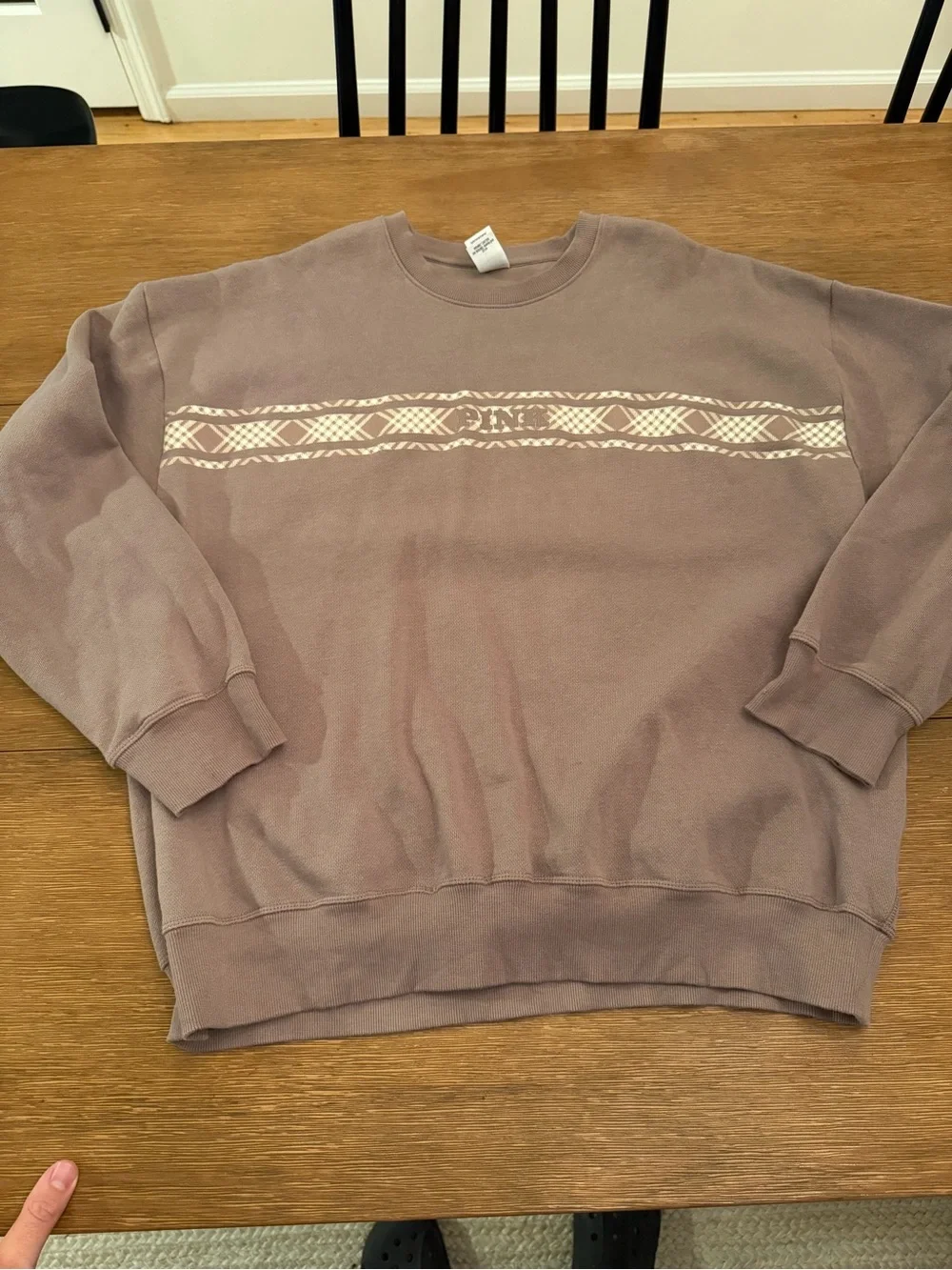 Women’s PINK Crewneck Sweater with Plaid Stripe